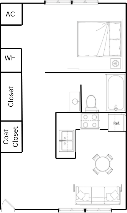 Alamo Ridge 1 bedroom floor plan — 504 square feet